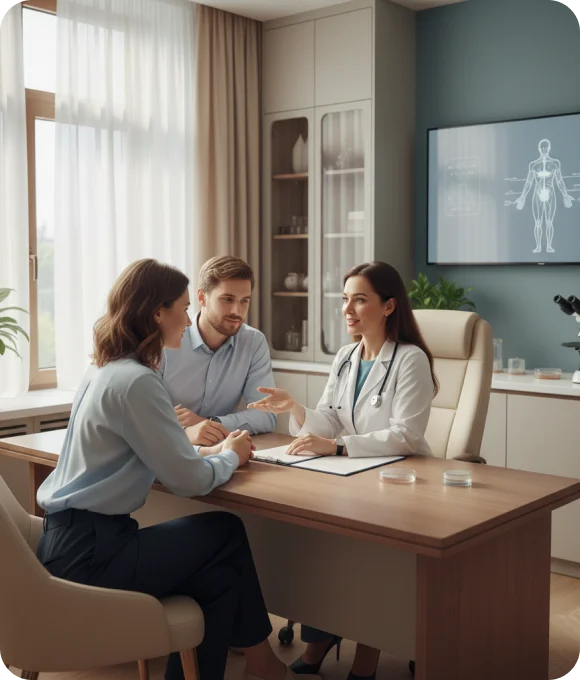 A couple discussing fertility treatment with an IVF specialist