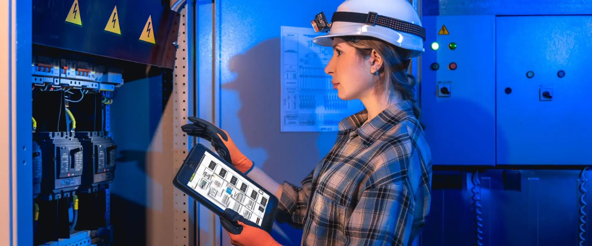 Electricista revisando un cuadro eléctrico — servicios SEO para electricistas